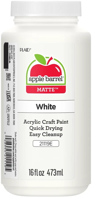 Apple Barrel Acrylic Craft Paint, Matte Finish, White, 16 fl oz. Apple Barrel Acrylic Craft Paint, Matte Finish, White, 16 fl oz.