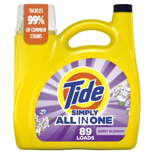 Tide Simply Laundry Detergent Liquid, Berry Blossom Scent, 117 fl oz, 89 Loads Tide Simply Laundry Detergent Liquid, Berry Blossom Scent, 117 fl oz, 89 Loads