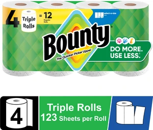 Bounty Paper Towels Select-A-Size White, 4 Triple Rolls, 123 Sheets per Roll Bounty Paper Towels Select-A-Size White, 4 Triple Rolls, 123 Sheets per Roll