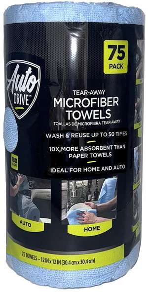 Auto Drive Tear Away Multipurpose Microfiber Towels on a Roll, 75 Pack Auto Drive Tear Away Multipurpose Microfiber Towels on a Roll, 75 Pack