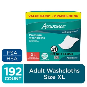Assurance Disposable and Pre-Moistened Premium Extra Large Washcloths for Adults, 192 Count Assurance Disposable and Pre-Moistened Premium Extra Large Washcloths for Adults, 192 Count