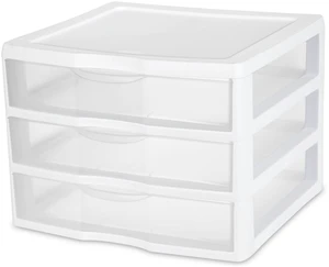 Sterilite Wide 3 Drawer Unit, Countertop and Desktop Organizer with Clear Storage Drawers, White Sterilite Wide 3 Drawer Unit, Countertop and Desktop Organizer with Clear Storage Drawers, White