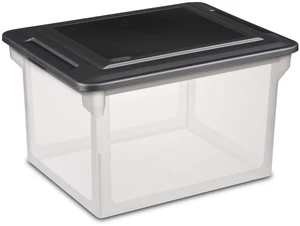 Sterilite File Box, Clear Plastic Bin with Black Lid, Letter or Legal-sized File Storage, Black Sterilite File Box, Clear Plastic Bin with Black Lid, Letter or Legal-sized File Storage, Black