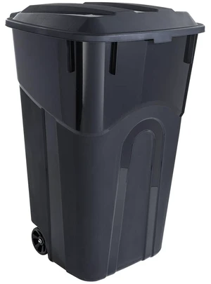 Hyper Tough 32 Gallon Wheeled Plastic Garbage Can with Attached Lid, Black Hyper Tough 32 Gallon Wheeled Plastic Garbage Can with Attached Lid, Black