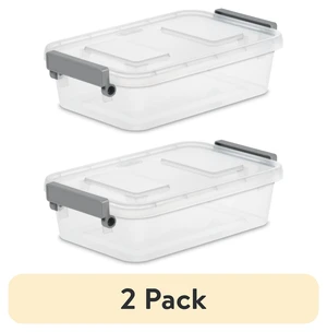 (2 pack) Sterilite Modular 2.7 Quart Small Latching Storage Bin, Clear Plastic Storage Container with Write-on ID Latches, Gray (2 pack) Sterilite Modular 2.7 Quart Small Latching Storage Bin, Clear Plastic Storage Container with Write-on ID Latches, Gray