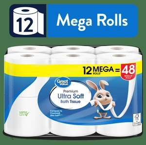 Great Value Ultra Soft Toilet Paper, 12 Mega Rolls, Compare to Charmin® Ultra Soft Great Value Ultra Soft Toilet Paper, 12 Mega Rolls, Compare to Charmin® Ultra Soft