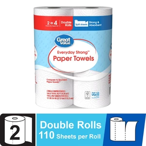 Great Value Everyday Strong Paper Towels, 2 Double Rolls Great Value Everyday Strong Paper Towels, 2 Double Rolls