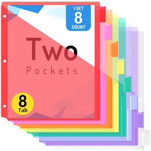 Forvencer 8 Count Dividers with 2 Pockets,8 tabs Binder Dividers with tabs Forvencer 8 Count Dividers with 2 Pockets,8 tabs Binder Dividers with tabs