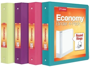 Cardinal 3 Ring Binders, Binders for School and Office, Durable 1.5 Inch, Round Rings, Holds 350 Sheets, ClearVue Presentation View, Non-Stick, Assorted Bright Colors, 4 Pack (79553) Cardinal 3 Ring Binders, Binders for School and Office, Durable 1.5 Inch, Round Rings, Holds 350 Sheets, ClearVue Presentation View, Non-Stick, Assorted Bright Colors, 4 Pack (79553)