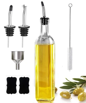 Leaflai 17oz Olive Oil Dispenser Bottle, 500ml Oil & Vinegar Cruet with 2 Stainless Steel Pourers, 2 Labels,1 Brush and 1 Funnel for Kitchen Leaflai 17oz Olive Oil Dispenser Bottle, 500ml Oil & Vinegar Cruet with 2 Stainless Steel Pourers, 2 Labels,1 Brush and 1 Funnel for Kitchen