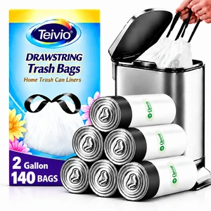2 Gallon Small 140 Counts Strong Drawstring Trash Bags Garbage Bags by Teivio, Bathroom Trash Can Bin Liners, Plastic Bags for home office kitchen, White 2 Gallon Small 140 Counts Strong Drawstring Trash Bags Garbage Bags by Teivio, Bathroom Trash Can Bin Liners, Plastic Bags for home office kitchen, White
