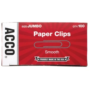 ACCO Paper Clips, Jumbo, Smooth, 100 Clips/Box, 1 Box (72580) ACCO Paper Clips, Jumbo, Smooth, 100 Clips/Box, 1 Box (72580)