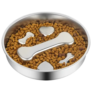 Novery Non-Slip Stainless Steel Slow Feeder Dog Bowl, 2-Cups Novery Non-Slip Stainless Steel Slow Feeder Dog Bowl, 2-Cups