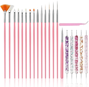 Nail Art Tools Set, Nail Art Kit for Beginners: 15 professional nail brushes for nail art, 5 precision dotting tools, 1 pink curved tweezers, Design Tools for Nail Tech & Beginners Nail Art Tools Set, Nail Art Kit for Beginners: 15 professional nail brushes for nail art, 5 precision dotting tools, 1 pink curved tweezers, Design Tools for Nail Tech & Beginners