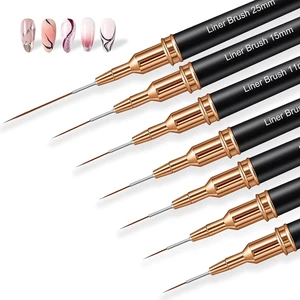 7PCS Metallic Nail Art Brushes Set, 7/9/11/15/25mm Liner Brush For Nails Gel, Super Fine Painting Art Design Pen for Long-Line Patterns, Detailed Outlines, Geometric Shapes (Black) 7PCS Metallic Nail Art Brushes Set, 7/9/11/15/25mm Liner Brush For Nails Gel, Super Fine Painting Art Design Pen for Long-Line Patterns, Detailed Outlines, Geometric Shapes (Black)