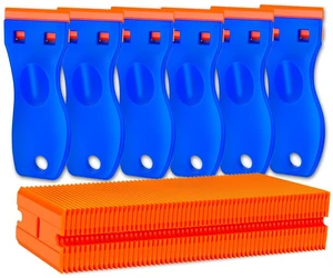 Plastic Razor Blade Scraper Tool, 6 Pcs Razor Scraper with 60 Pcs Plastic Blades, Cleaning Scraper Remover for Removal Floor Stove Scraping Labels and Decals Sticker on Car Window Glass Plastic Razor Blade Scraper Tool, 6 Pcs Razor Scraper with 60 Pcs Plastic Blades, Cleaning Scraper Remover for Removal Floor Stove Scraping Labels and Decals Sticker on Car Window Glass