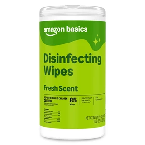 Amazon Basics Disinfecting Wipes, Fresh Scent, Sanitizes/Cleans/Disinfects/Deodorizes, 85 Count, for Hard Nonporous Surfaces Amazon Basics Disinfecting Wipes, Fresh Scent, Sanitizes/Cleans/Disinfects/Deodorizes, 85 Count, for Hard Nonporous Surfaces