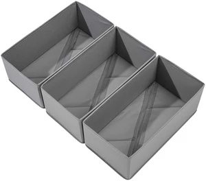 Bructhun Sock Drawer Organizer 3 Pack - Collapsible Fabric Storage Bins for Underwear Divider, Small Closet Organizers with 3 Compartments, Gray Bructhun Sock Drawer Organizer 3 Pack - Collapsible Fabric Storage Bins for Underwear Divider, Small Closet Organizers with 3 Compartments, Gray
