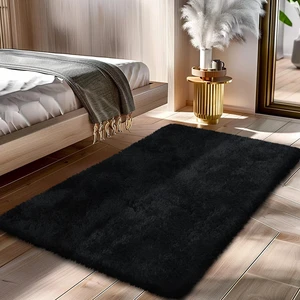 Black 2x4 Area Rugs for Bedroom, Fluffy Shag Rug Small Rug Bedroom Carpet Black 2x4 Area Rugs for Bedroom, Fluffy Shag Rug Small Rug Bedroom Carpet