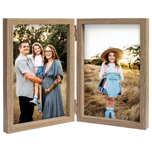 AVEAX Double 4x6 Picture Frame Hinged Folding Photo Frame with Plexiglass Front Vertical Frame on Desktop, Wood Grain AVEAX Double 4x6 Picture Frame Hinged Folding Photo Frame with Plexiglass Front Vertical Frame on Desktop, Wood Grain