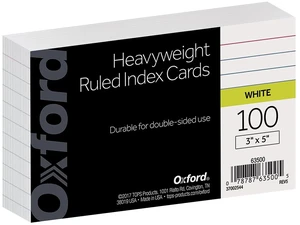 Oxford Heavyweight Ruled Index Cards, 3" x 5", White, 100 Per Pack (63500) Oxford Heavyweight Ruled Index Cards, 3" x 5", White, 100 Per Pack (63500)