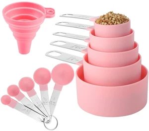 Measuring Cups and Spoons Set of Huygens Kitchen Gadgets 10 Pieces, Stackable Stainless Steel Handle Measuring Cups for Measuring Dry and Liquid Ingredient (Pink) Measuring Cups and Spoons Set of Huygens Kitchen Gadgets 10 Pieces, Stackable Stainless Steel Handle Measuring Cups for Measuring Dry and Liquid Ingredient (Pink)