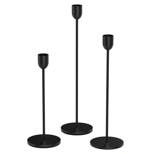 ChefBee 3PCS Black Tall Taper & Pillar Candle Candlestick Holder