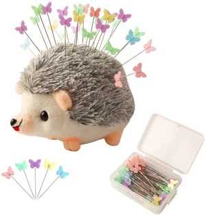 Hedgehog Shaped Pin Cushion Sewing Kit with 100 Colored Pins Hedgehog Shaped Pin Cushion Sewing Kit with 100 Colored Pins