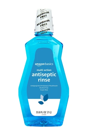 Amazon Basics Multi Action Antiseptic Oral Rinse, Alcohol-Free, Antiplaque, Antigingivitis, Fresh Mint Flavor, 1 Liter (33.8 Fluid Ounces), 1-Pack (Previously Solimo) Amazon Basics Multi Action Antiseptic Oral Rinse, Alcohol-Free, Antiplaque, Antigingivitis, Fresh Mint Flavor, 1 Liter (33.8 Fluid Ounces), 1-Pack (Previously Solimo)
