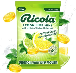 Ricola Mouthwatering Dry Mouth Drops Sugar Free Lemon Lime Mint - 40 Count