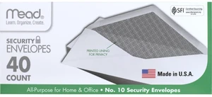 Mead #10 Envelopes, Letter Size, 4-1/8" x 9-1/2", Security Printed Lining for Privacy, Gummed Closure, Windowless, White All-Purpose for Home & Office Mail, 40 Count (75214) Mead #10 Envelopes, Letter Size, 4-1/8" x 9-1/2", Security Printed Lining for Privacy, Gummed Closure, Windowless, White All-Purpose for Home & Office Mail, 40 Count (75214)