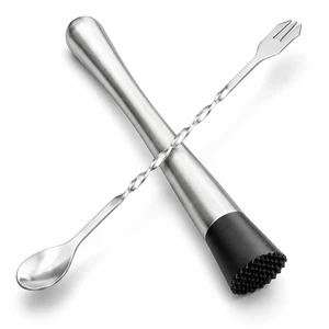 10 Inch Stainless Steel Muddler for Cocktail and 10 Inch Mixing Bar Spoon, 2 Pices Home Bar Tool Set 10 Inch Stainless Steel Muddler for Cocktail and 10 Inch Mixing Bar Spoon, 2 Pices Home Bar Tool Set