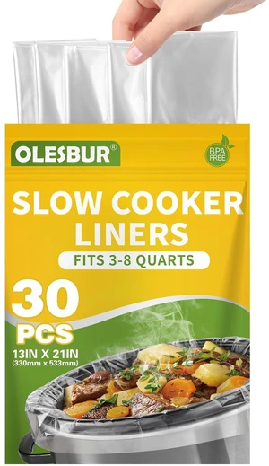 OLESBUR 30 Count Slow Cooker Liners, 13"x21", Fits 3-8 Quarts, Disposable Pot Liners Compatible with Crockpot, Oval Large Size, BPA-Free Cooking Bags, Kitchen Accessories, Cook with Ease OLESBUR 30 Count Slow Cooker Liners, 13"x21", Fits 3-8 Quarts, Disposable Pot Liners Compatible with Crockpot, Oval Large Size, BPA-Free Cooking Bags, Kitchen Accessories, Cook with Ease