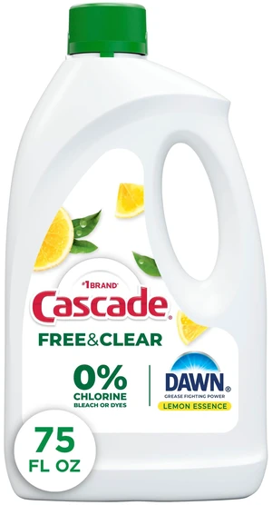 Cascade Free & Clear Dishwasher Detergent Liquid Gel, Dish Detergent, Dishwasher Soap, Lemon, 75oz Cascade Free & Clear Dishwasher Detergent Liquid Gel, Dish Detergent, Dishwasher Soap, Lemon, 75oz