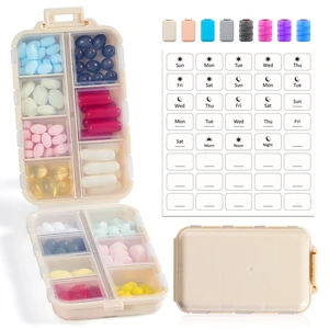 14 GRIDS Travel Pill Organizer Box with Labels - Travel Medicine Case Kit - Pocket Daily Pharmacy Container - Travel Medication Holder Dispenser for Fish Oil Vitamin Supplement Storage - Khaki 14 GRIDS Travel Pill Organizer Box with Labels - Travel Medicine Case Kit - Pocket Daily Pharmacy Container - Travel Medication Holder Dispenser for Fish Oil Vitamin Supplement Storage - Khaki