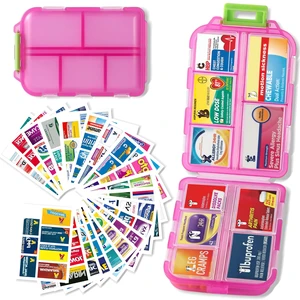 Pill Organizer with 161 Medicine Labels, Daily Travel Pill Case (Pink) Pill Organizer with 161 Medicine Labels, Daily Travel Pill Case (Pink)