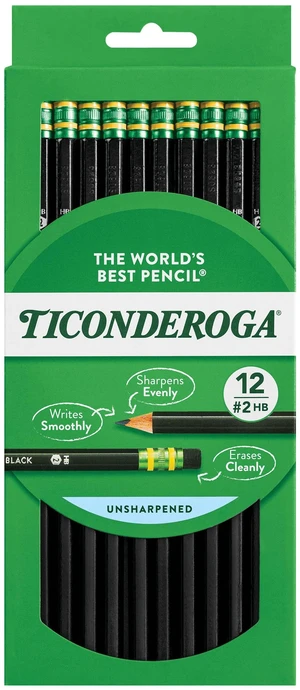 Ticonderoga Wood-Cased Pencils, #2 HB Soft, Black, 12 Count Ticonderoga Wood-Cased Pencils, #2 HB Soft, Black, 12 Count