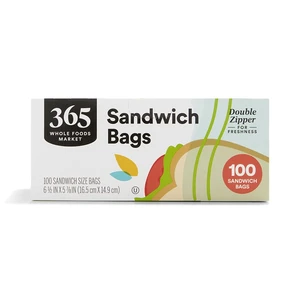 365 by Whole Foods Market, Sandwich Size Storage Bags, Double Zipper, 100 Count 365 by Whole Foods Market, Sandwich Size Storage Bags, Double Zipper, 100 Count