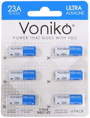 Voniko Alkaline Battery 23A - Ultra 23A Batteries (6-Pack) - Long Lasting 12 Volt A23 Battery for Doorbells and Power Remote Voniko Alkaline Battery 23A - Ultra 23A Batteries (6-Pack) - Long Lasting 12 Volt A23 Battery for Doorbells and Power Remote