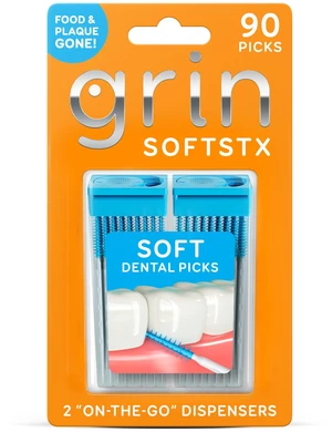 GRIN Softstx, Gentle Dental Picks, 90 Count, Soft Flexible Bristles, Textured Plaque Removing Toothpick, Minty Flavor, for Between Teeth, Refillable Hygienic Case, for Braces, Bridges, and Implants GRIN Softstx, Gentle Dental Picks, 90 Count, Soft Flexible Bristles, Textured Plaque Removing Toothpick, Minty Flavor, for Between Teeth, Refillable Hygienic Case, for Braces, Bridges, and Implants