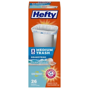 Hefty 8 Gallon Medium Trash Bags, White, Ocean Water Scent, 26ct Hefty 8 Gallon Medium Trash Bags, White, Ocean Water Scent, 26ct