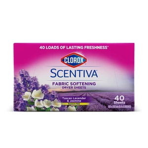 Clorox Scentiva Dryer Sheets, Tuscan Lavender & Jasmine, 40 Count Clorox Scentiva Dryer Sheets, Tuscan Lavender & Jasmine, 40 Count