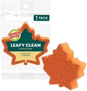 Scotch-Brite Leafy Clean Scrub Sponge, Two-Sided Kitchen Sponges for Cleaning Effectively, Leaf Shaped Dish Sponges with 100% Recycled Scrubbing Fibers, 1 Scrubbing Sponge Scotch-Brite Leafy Clean Scrub Sponge, Two-Sided Kitchen Sponges for Cleaning Effectively, Leaf Shaped Dish Sponges with 100% Recycled Scrubbing Fibers, 1 Scrubbing Sponge