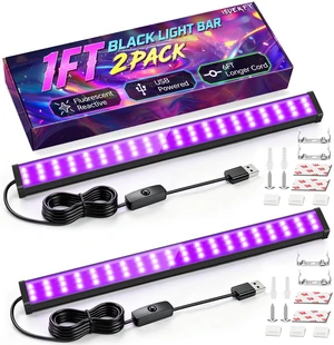 Black Light Bar 1FT with 6ft USB Cord, 385-400nm for Uranium Glass, 2 Pack Black Light Bar 1FT with 6ft USB Cord, 385-400nm for Uranium Glass, 2 Pack
