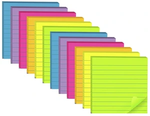 (12 Pads) Lined Sticky Notes 4x4 in, 6 Bright Colors Self-Stick Note Pads (12 Pads) Lined Sticky Notes 4x4 in, 6 Bright Colors Self-Stick Note Pads