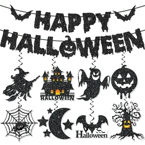 Halloween Office Decor, with 1pc No Diy Happy Halloween Banner and 8pcs Hallowee n Hanging Decorations Swirl, Hallowee n Decorations for Office, Happy Halloweenn Decoration Halloween Office Decor, with 1pc No Diy Happy Halloween Banner and 8pcs Hallowee n Hanging Decorations Swirl, Hallowee n Decorations for Office, Happy Halloweenn Decoration