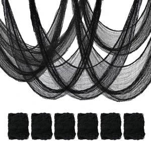 6-Pack 30 x 72 inches Halloween Creepy Cloth Decorations, Black 6-Pack 30 x 72 inches Halloween Creepy Cloth Decorations, Black