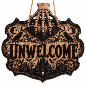 Halloween Decorations - 2D Printed Flat Gothic Unwelcome Wooden Sign Halloween Decorations - 2D Printed Flat Gothic Unwelcome Wooden Sign