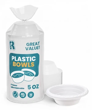R-kay Plastic Bowls - 100 Count Microwavable Disposable Bowls - Strong Heavy Duty And Sturdy White Plastic Bowls Disposable (5 OZ, 100) R-kay Plastic Bowls - 100 Count Microwavable Disposable Bowls - Strong Heavy Duty And Sturdy White Plastic Bowls Disposable (5 OZ, 100)