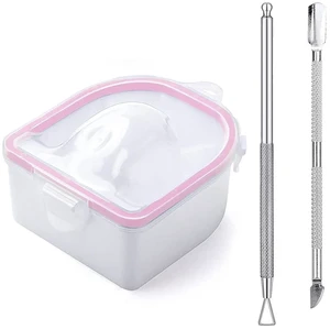 Nail Soaking Bowl, Soak Off Gel Polish Dip Powder Remover Manicure Bowl with Triangle Cuticle Peeler and Stainless Steel Cuticle Pusher Nail Art Tool (Pink-3pcs set)